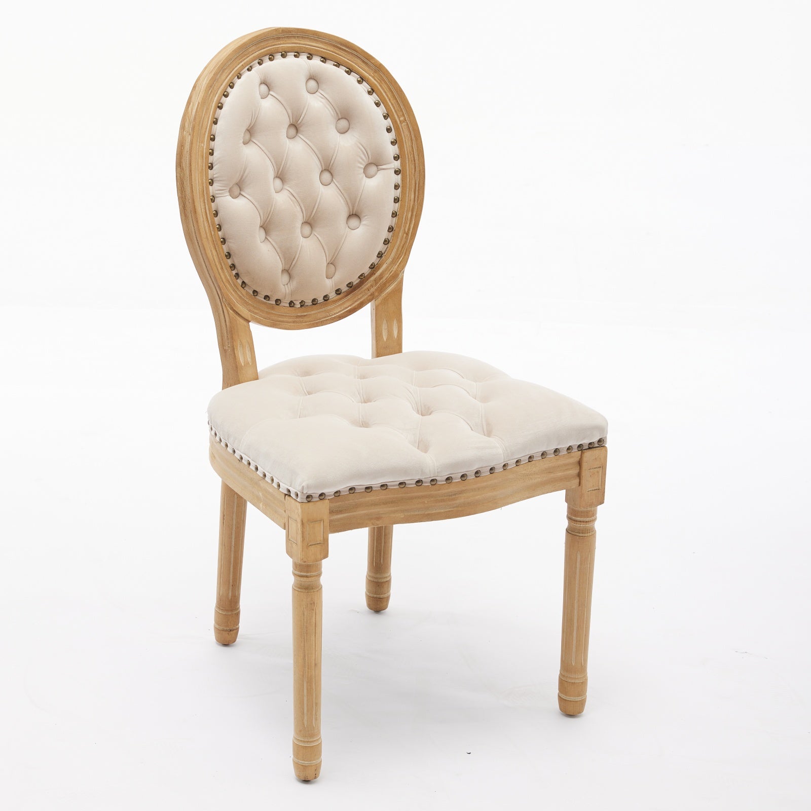 French Style Solid Wood Frame Antique Painting,Hand Pulled Buckle Decoration Velvet Artificial Leather Dining Chair With Trim ,Wood Legs,Steel Spring Inner,Set Of 2,Beige,Sw1739Bg Beige Dining Room American Design Dining Chairs Rubberwood Set Of 2 Foam
