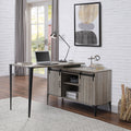 Grey Oak Writing Desk With Sliding Barn Door Grey Black Built In Outlets Or Usb Writting Desk Office Industrial L Shape Shelves Paper Composite