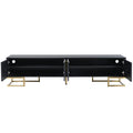 Modern Tv Stand With Metal Legs And Gold Handles For Tvs Up To 80'', Media Console Table With Cabinets And Adjustable Shelves, Luxury Tv Cabinet With Geometric Lines For Living Room, Black Black Gold Primary Living Space 80 89 Inches 80 89 Inches 80
