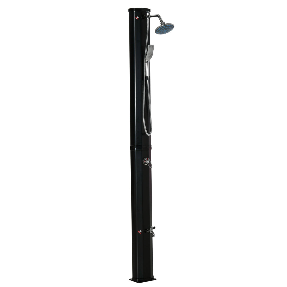 Outsunny 7' Outdoor Solar Heated Shower With 360 Rotating Rainfall & Handheld Shower Head, Foot Shower Faucet, Temperature And Pressure Adjustable, Holds 9.2 Gallons For Backyard Pool Black Plastic