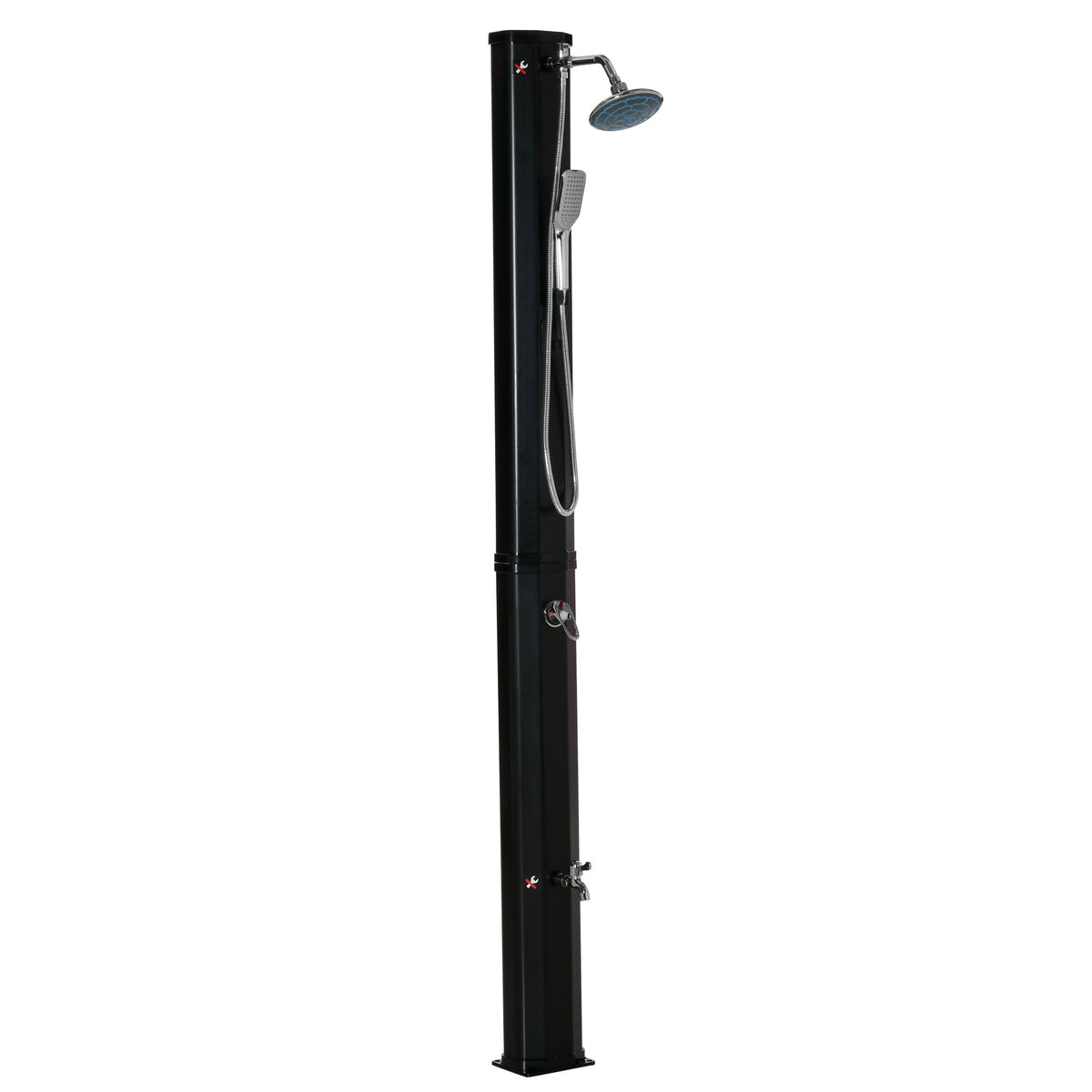 Outsunny 7' Outdoor Solar Heated Shower With 360 Rotating Rainfall & Handheld Shower Head, Foot Shower Faucet, Temperature And Pressure Adjustable, Holds 9.2 Gallons For Backyard Pool Black Plastic