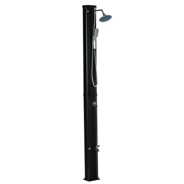Outsunny 7' Outdoor Solar Heated Shower With 360 Rotating Rainfall & Handheld Shower Head, Foot Shower Faucet, Temperature And Pressure Adjustable, Holds 9.2 Gallons For Backyard Pool Black Plastic