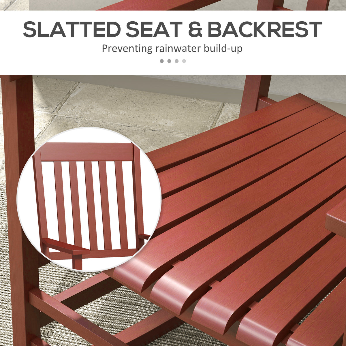 Outsunny Outdoor Rocking Chair Set Of 2, Patio Wooden Rocking Chair With Smooth Armrests, High Back For Garden, Balcony, Porch, Supports Up To 352 Lbs., Wine Red Red Fabric Metal