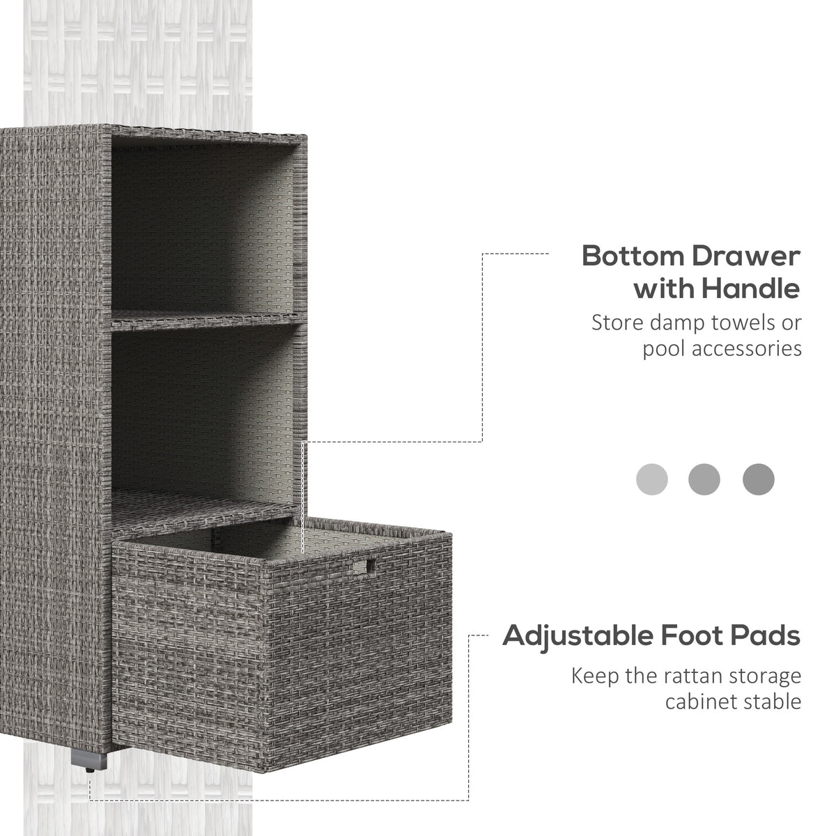Outsunny Valet Pool Towel Rack, Waterproof Pe Plastic Rattan Wicker Storage Organizer, Indoor Outdoor Spa, And Hot Tub Accessory Storage, 2 Shelves, 1 Basket Drawer, Mixed Gray Dark Grey Rattan