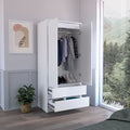 Armoire, Wardrobe Closet With Two Drawers,Hanging Rod, White White Solid Wood Mdf Engineered Wood