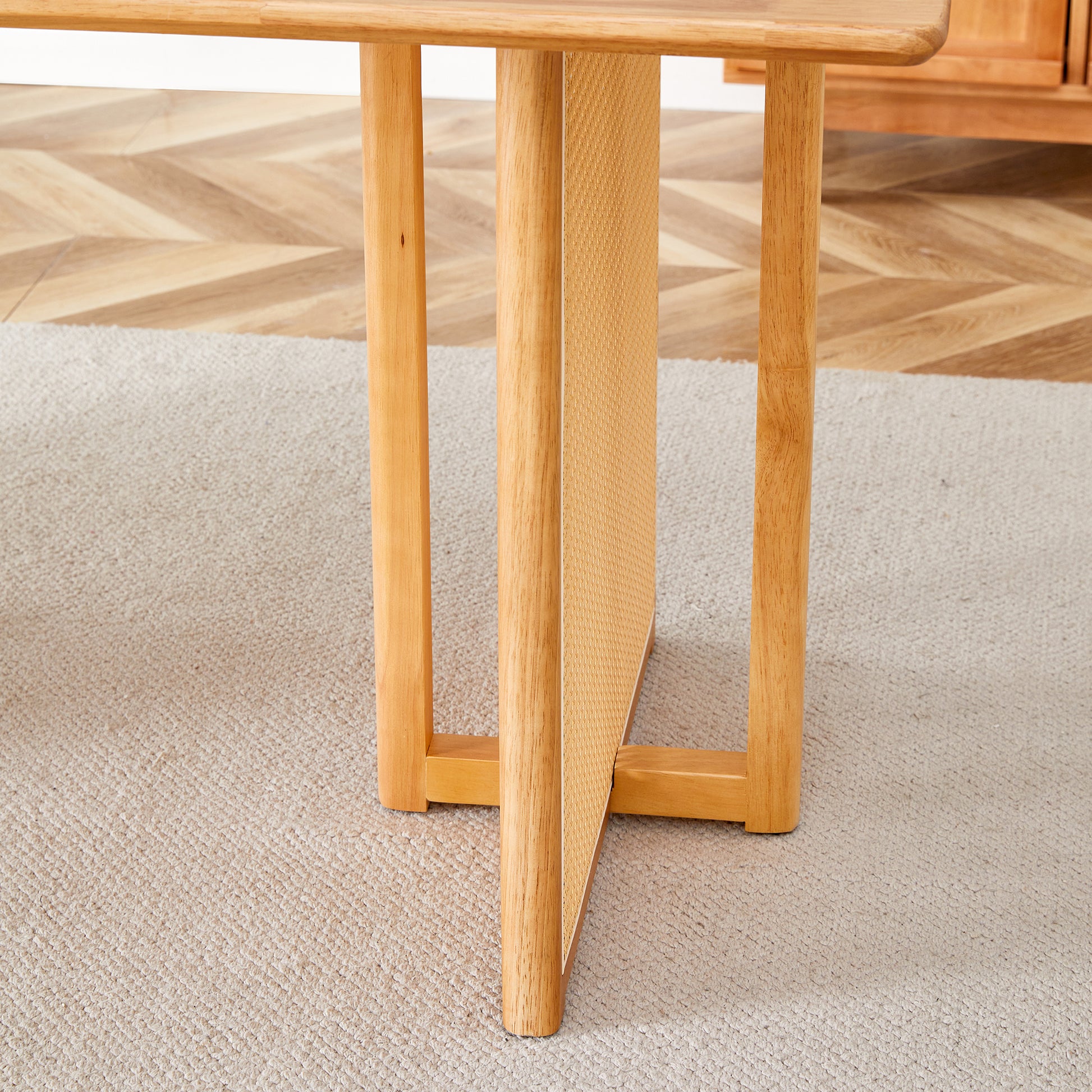 Chinese Country Retro Solid Wood Dining Table, Simple Modern Imitation Rattan Dining Table, Wooden Dining Table, Desk. Suitable For Dining Room, Living Room, Office Wood Rubber Wood