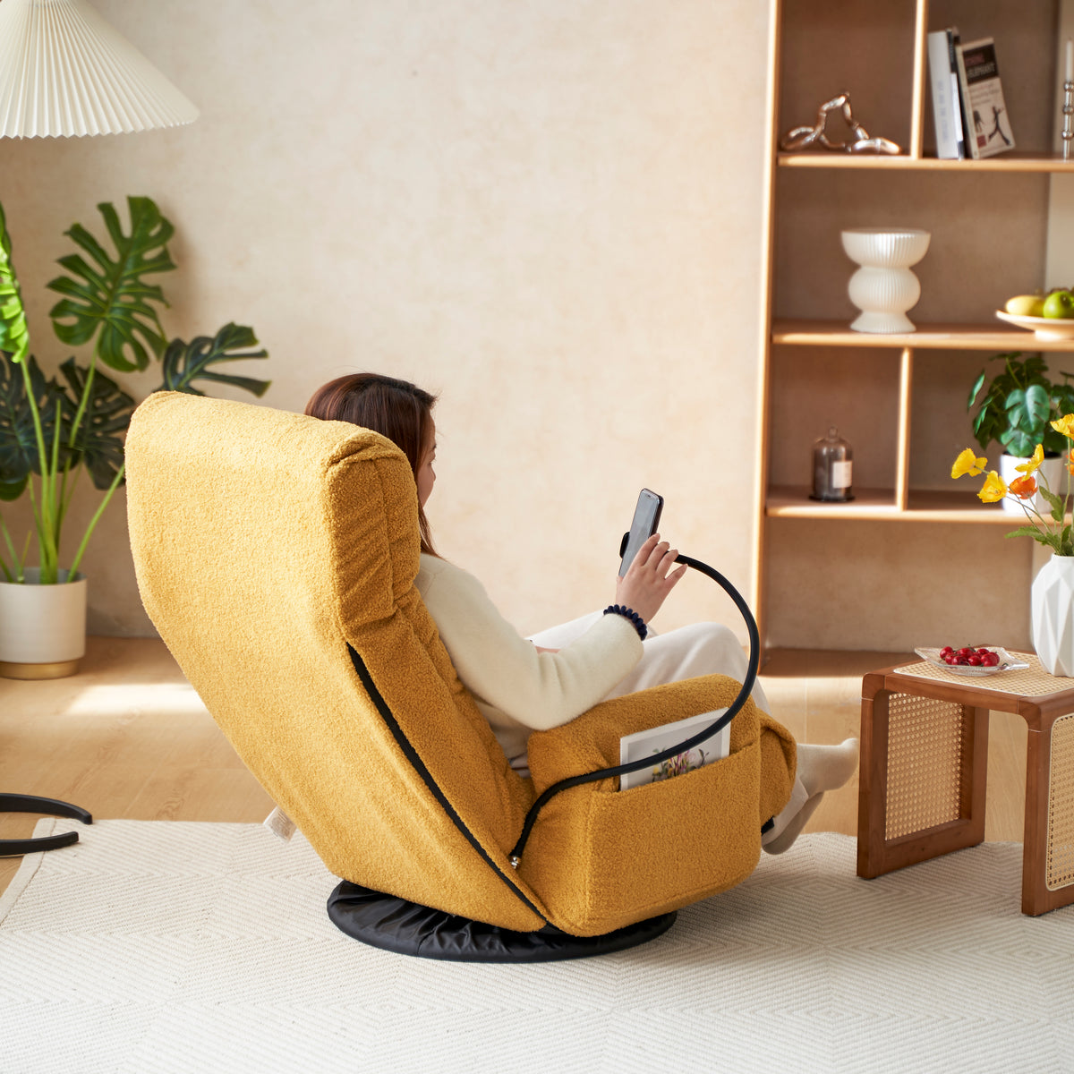 Adjustable Head And Waist, Game Chair, Lounge Chair In The Living Room, 360 Degree Rotatable Sofa Chair,Rotatable Seat Leisure Chair Deck Chair Yellow Metal Soft Cotton Metal