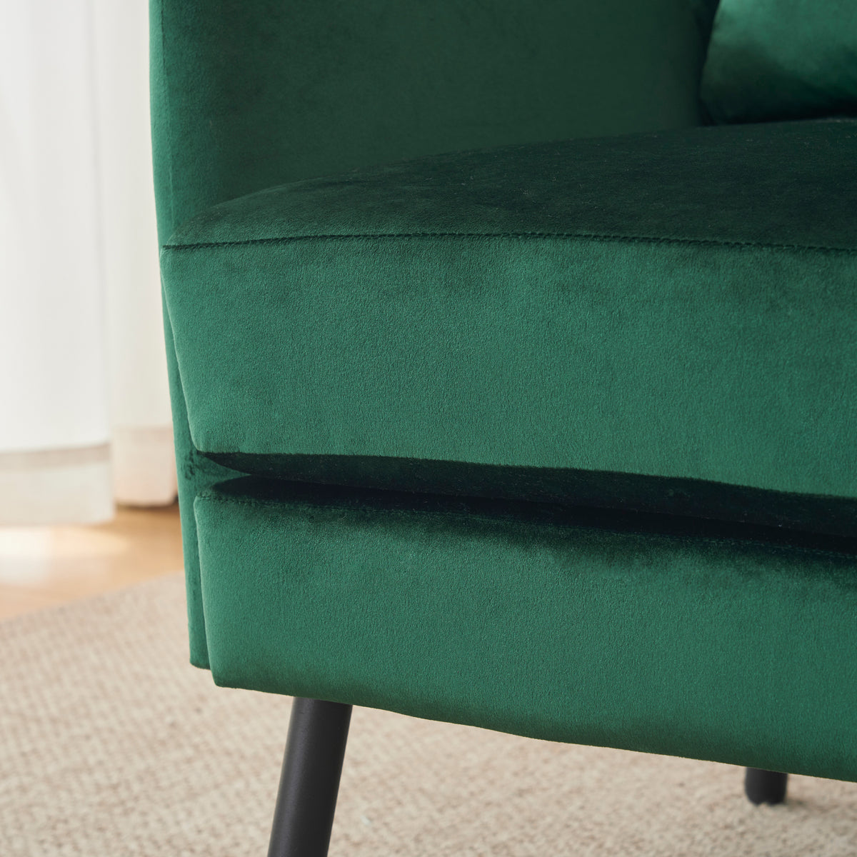 Wing Back Velvet Accent Chair, Modern Living Room Armchair Comfy Upholstered Single Sofa Chair For Bedroom Dorms Reading Reception Room With Metal Legs & Pillow, Green Green Velvet