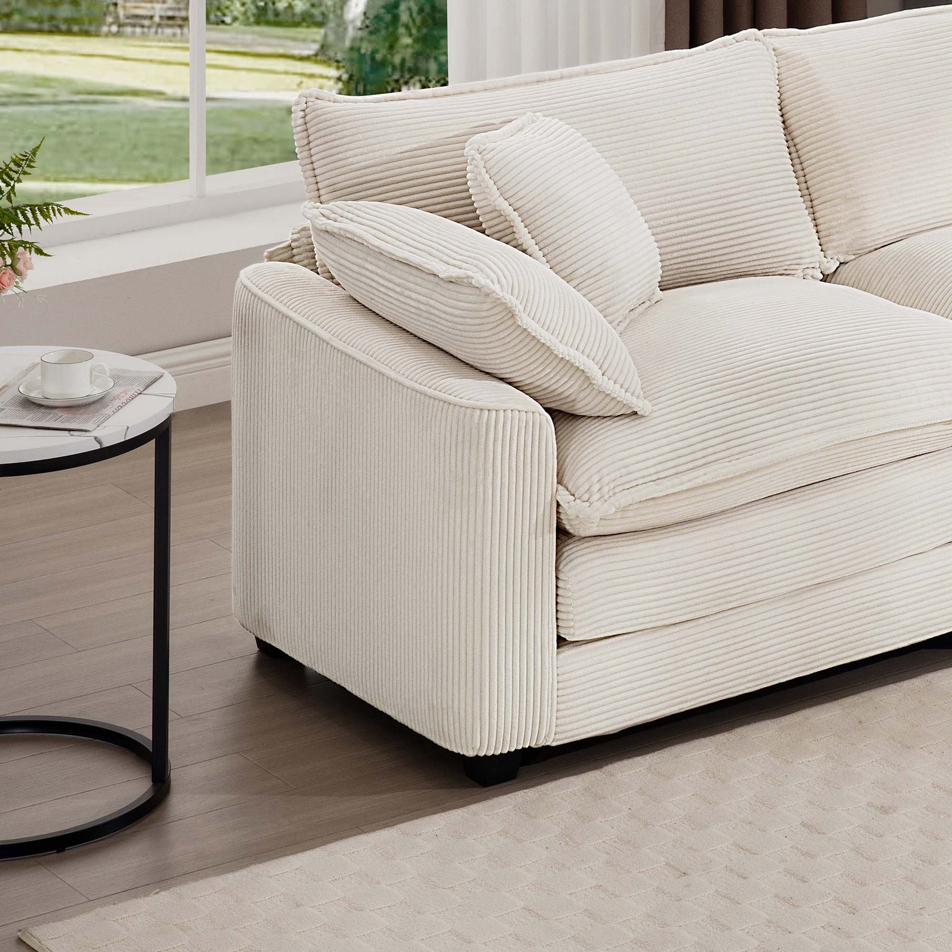 Luxurious And Sophisticated Sofa Set With Soft Cushions And Pillows, 3 Pieces Sofa Set Consisting Of Two Single Sofas And A 3 Seater Sofa In Light Beige Corduroy Fabric Beige Corduroy 5 Seat
