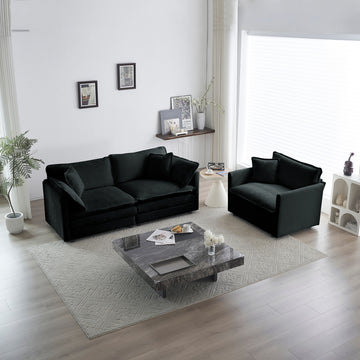 2 Seater Loveseat And Chair Set, 2 Piece Sofa & Chair Set, Loveseat And Accent Chair2 Piece Upholstered Chenille Sofa Living Room Couch Furniture 1 2 Seat ,Black Chenille Black Chenille 3 Seat
