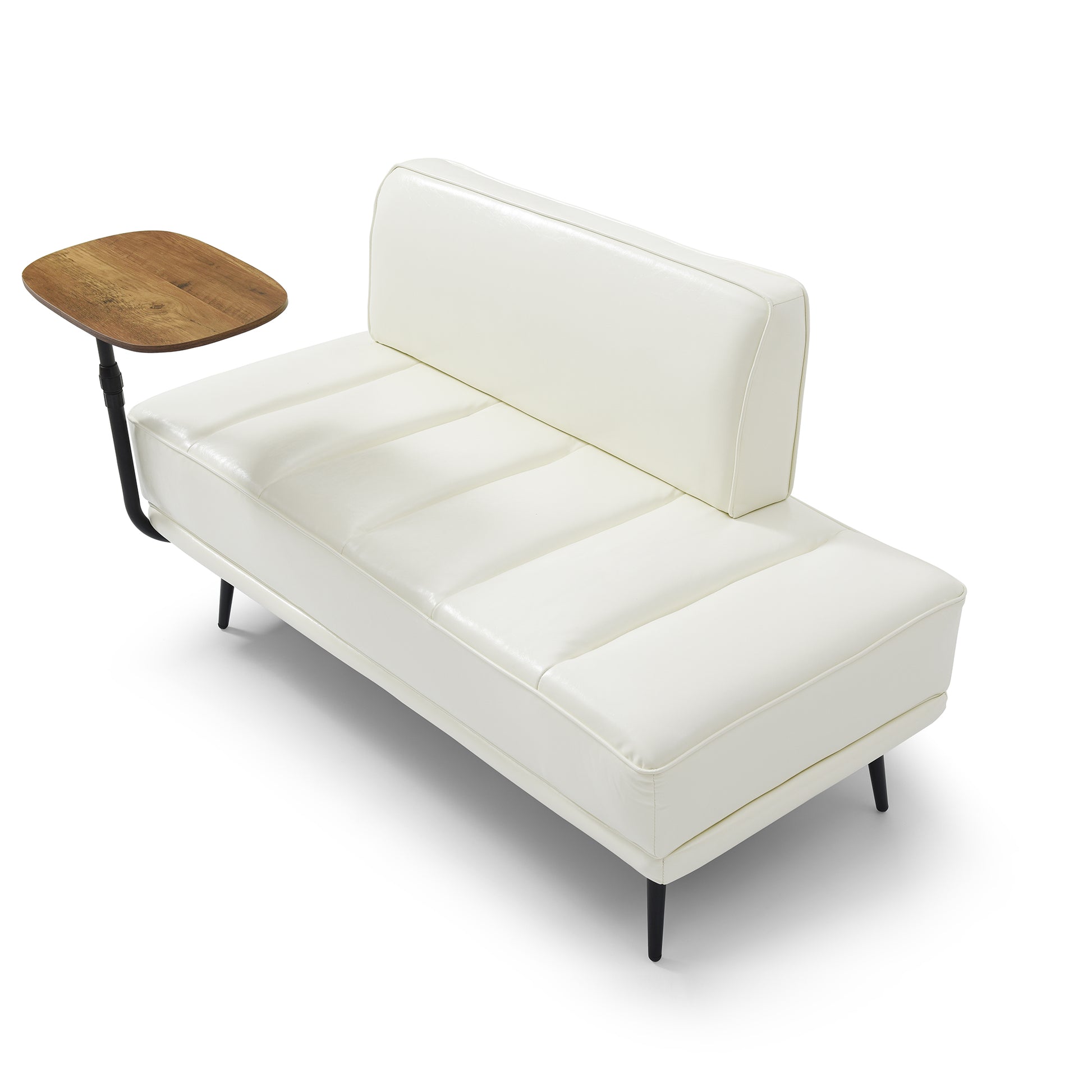 55"Inch Width Modern End Of Bed Bench,Beige Faux Leather Upholstered With Side Table, 360 Degree Swivel Tray Couch,Entryway Ottoman,Window Bench With Metal Legs For Bedroom, Living Room Beige Faux Leather Wood Primary Living Space Modern Foam Pu Leather
