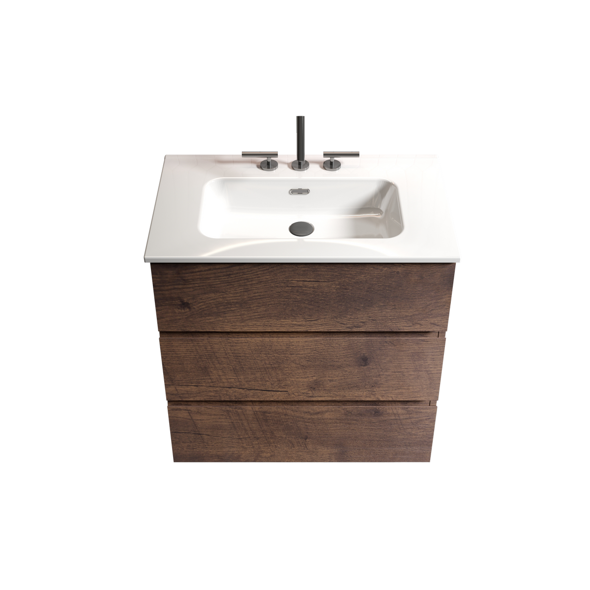 Tia 30" Walnut Bathroom Vanity With Sink With 3 Faucet Holes, Large Storage Freestanding Bathroom Vanity For Modern Bathroom, One Piece White Sink Basin Without Drain And Faucet, Pre Assemble White