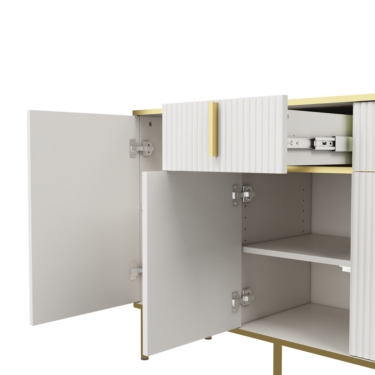 Four Doors And Two Drawers,Modern Sideboard Buffet Cabinet Storage Cabinet For Living Room,Kitchen,Dining Room,Hallway,White White White Dining Room Modern Drawers Included Mdf,Particle Board