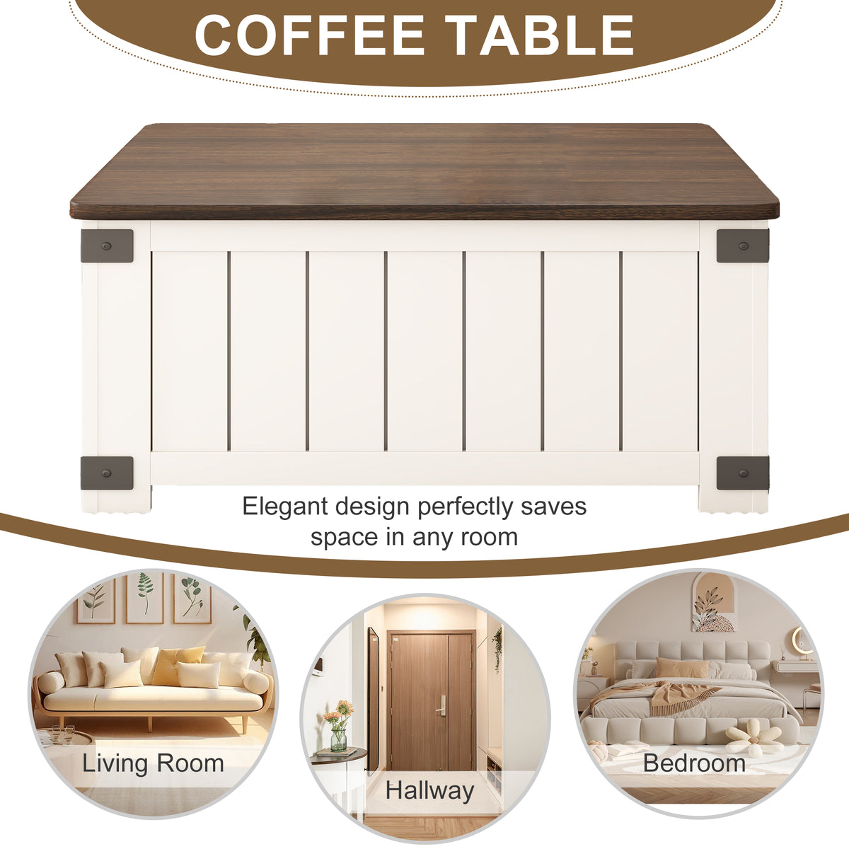 Farmhouse Lift Top Coffee Table With Storage, Wood Square Center Table With Charging Station&Usb Ports, Living Room Central Table 4 Grids Large Hidden Space, For Living Room, Bedroom, Home Office