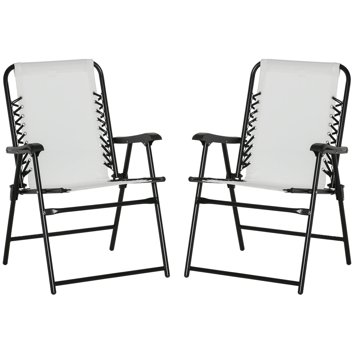 Outsunny Set Of 2 Patio Folding Chairs, Outdoor Bungee Sling Chairs W Armrests, Portable Lawn Chairs For Camping, Garden, Pool, Beach, Backyard, Cream White White Steel