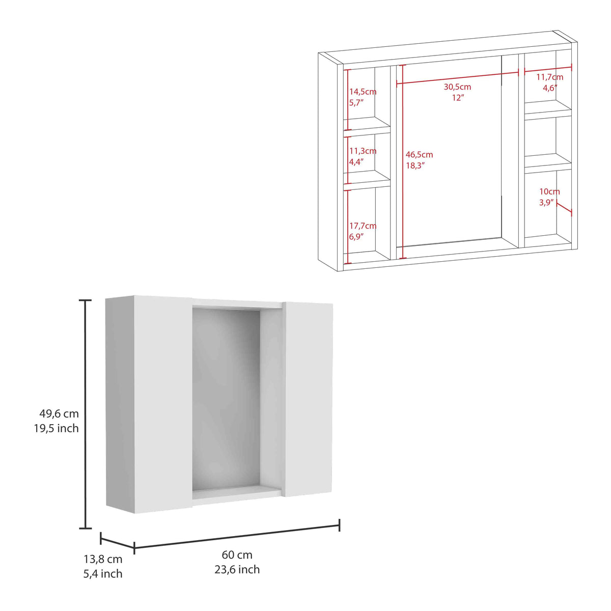 Artemisa Medicine Cabinet, Double Door, Mirror, One External Shelf White White 2 1 Bathroom Wall Mounted Modern Particle Board Particle Board