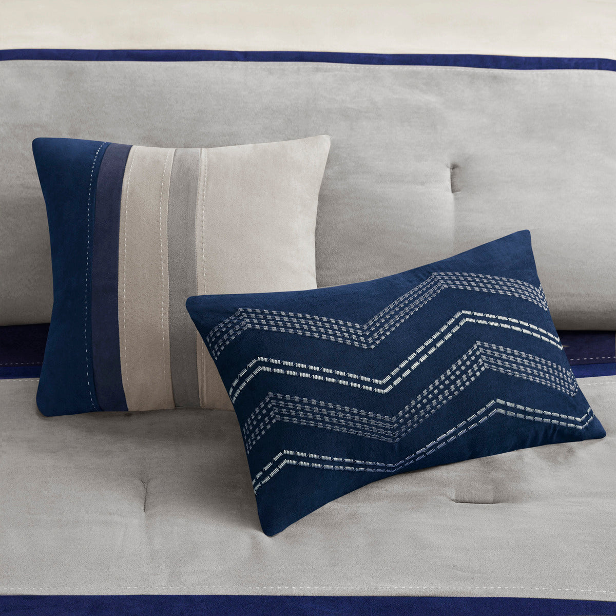 7 Piece Faux Suede Comforter Set Blue King King Blue Polyester