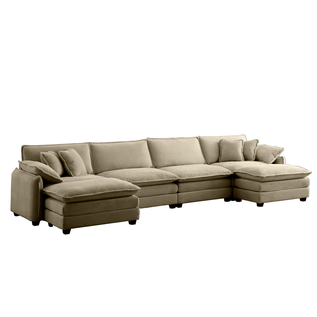 Over Size U Shape Corduroy Sofamodern Upholstered 4 Seater Sofa With 2 Ottomans, Premium Soft Corduroy Fabric Sofa Camel Corduroy 4 Seat