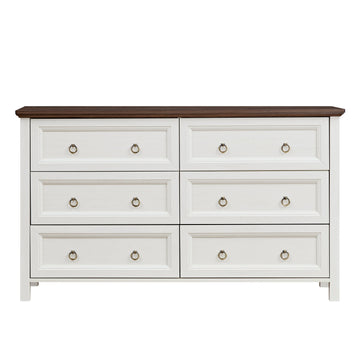 Farmhouse 6 Drawers Dresser For Bedroom, Wood Rustic Wide Chest Of Drawers, Storage Dressers Organizer For Bedroom, Living Room, Hallway Walnut Mdf