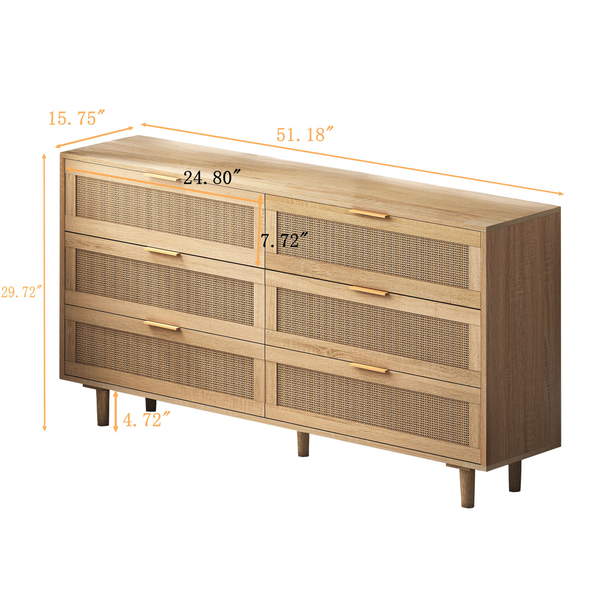 51.18"6 Drawers Rattan Storage Cabinet Rattan Drawer,For Bedroom,Living Room,Natural Same Sku:W75784346 Natural Mdf