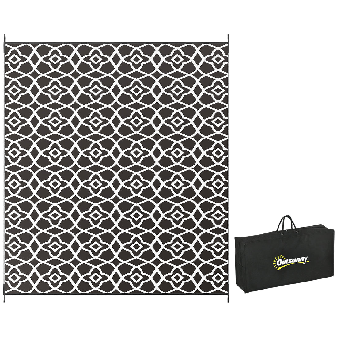 Outsunny Reversible Outdoor Rug, 8' X 10' Waterproof Plastic Straw Floor Mat, Portable Rv Camping Carpet With Carry Bag, Large Floor Mat For Backyard, Deck, Picnic, Beach, Black & White Cr Multicolor Polypropylene