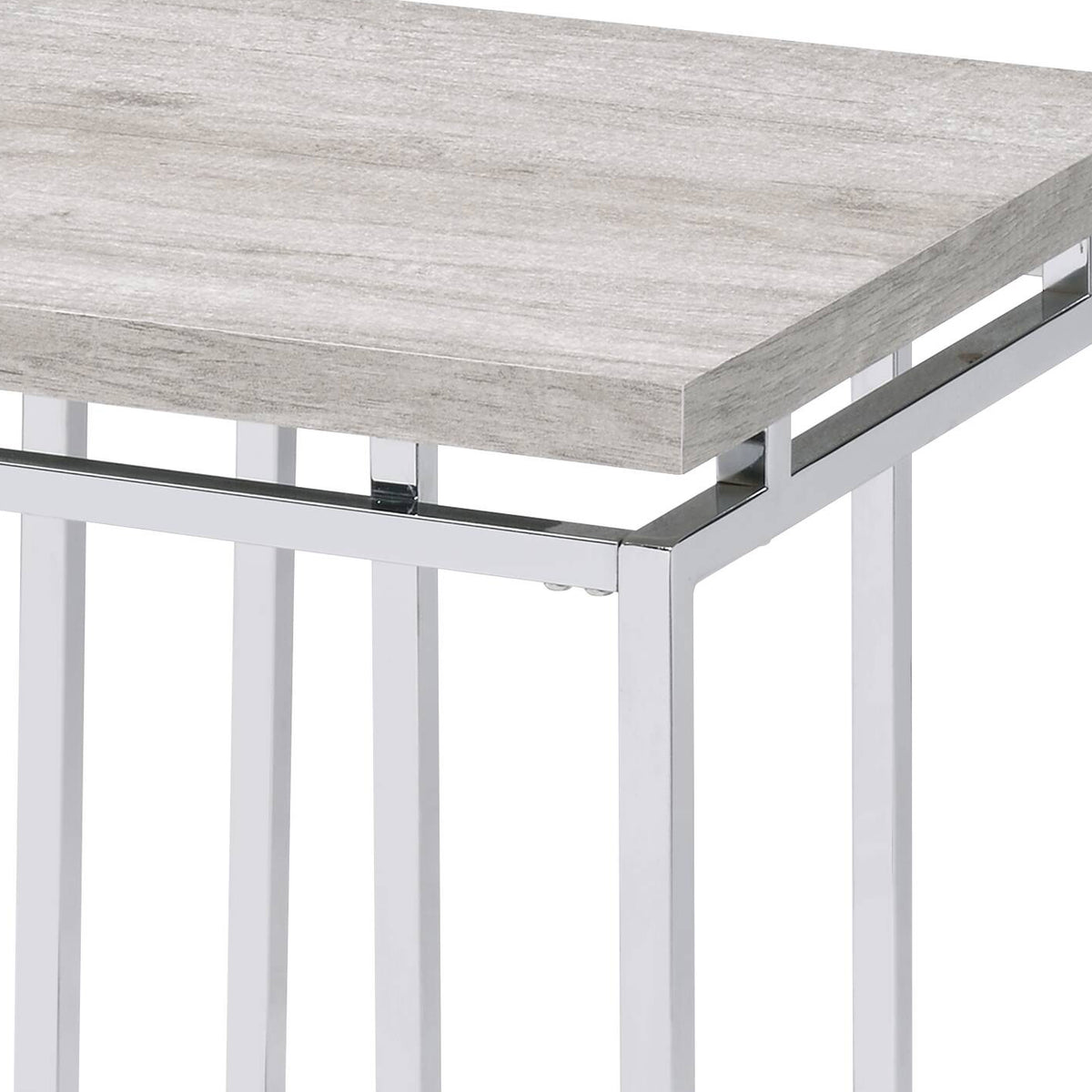 Natural Oak And Chrome End Table With Metal Sled Base Oak Primary Living Space Modern Square Wood Metal Sled