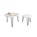 27.56'' Round Nesting Coffee Table Set Of 2, Circular Nesting End Table Set, Round Marble Tabletop, And Sturdy Metal Base For Living Room, Bedroom, White White Round Wood Metal