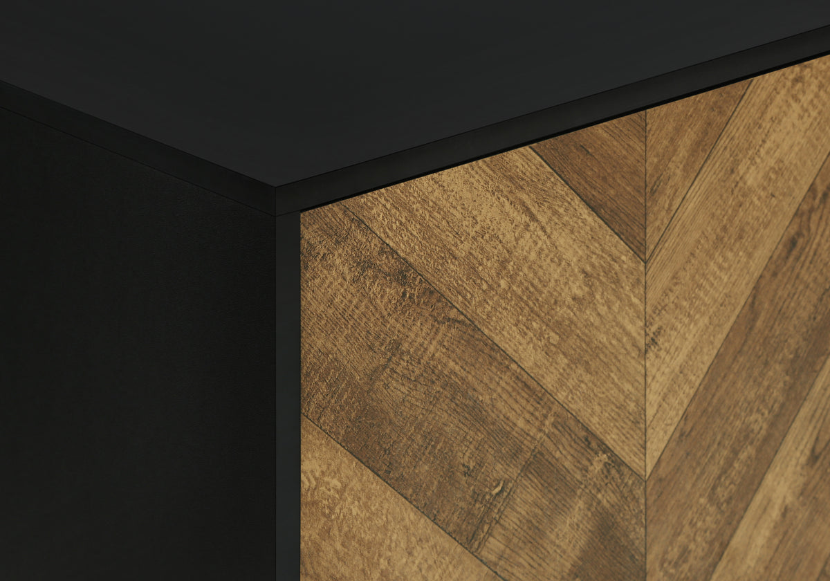 Tv Stand, 72 Inch, Console, Media Entertainment Center, Storage Cabinet, Living Room, Bedroom, Brown And Black Laminate, Black Wood Legs, Contemporary, Modern Black 80 89 Inches Particle Board