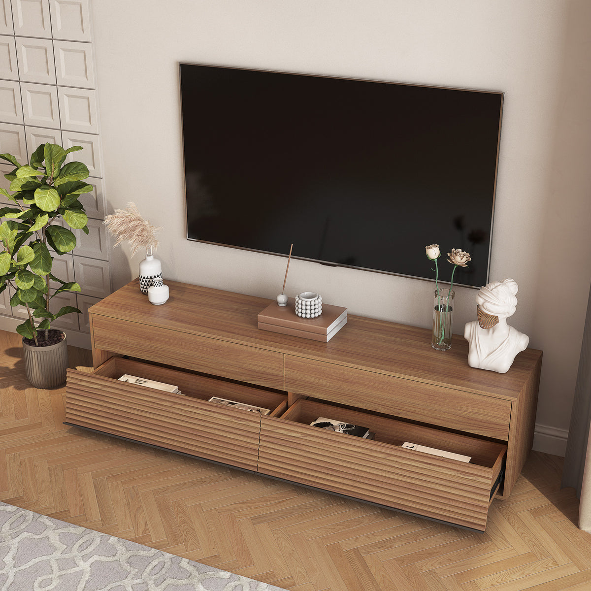 Floating Tv Stand Wall Mounted With 16 Color Leds,68" Modern Tv Stand, Floating Tv Cabinet Entertainment Center For 55 60 65 Inch Tv,Wood Wood 60 69 Inches Mdf