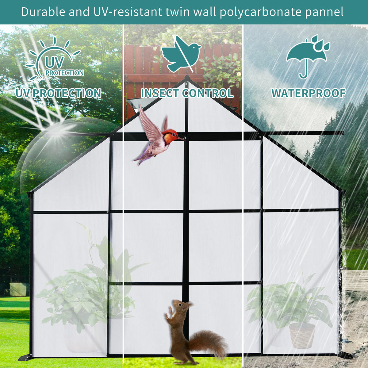 8X10Ft Double Door Polycarbonate Greenhouse Raised Base And Anchor Aluminum Heavy Duty Walk In Greenhouses For Outdoor Backyard In All Season,Black Black Aluminium