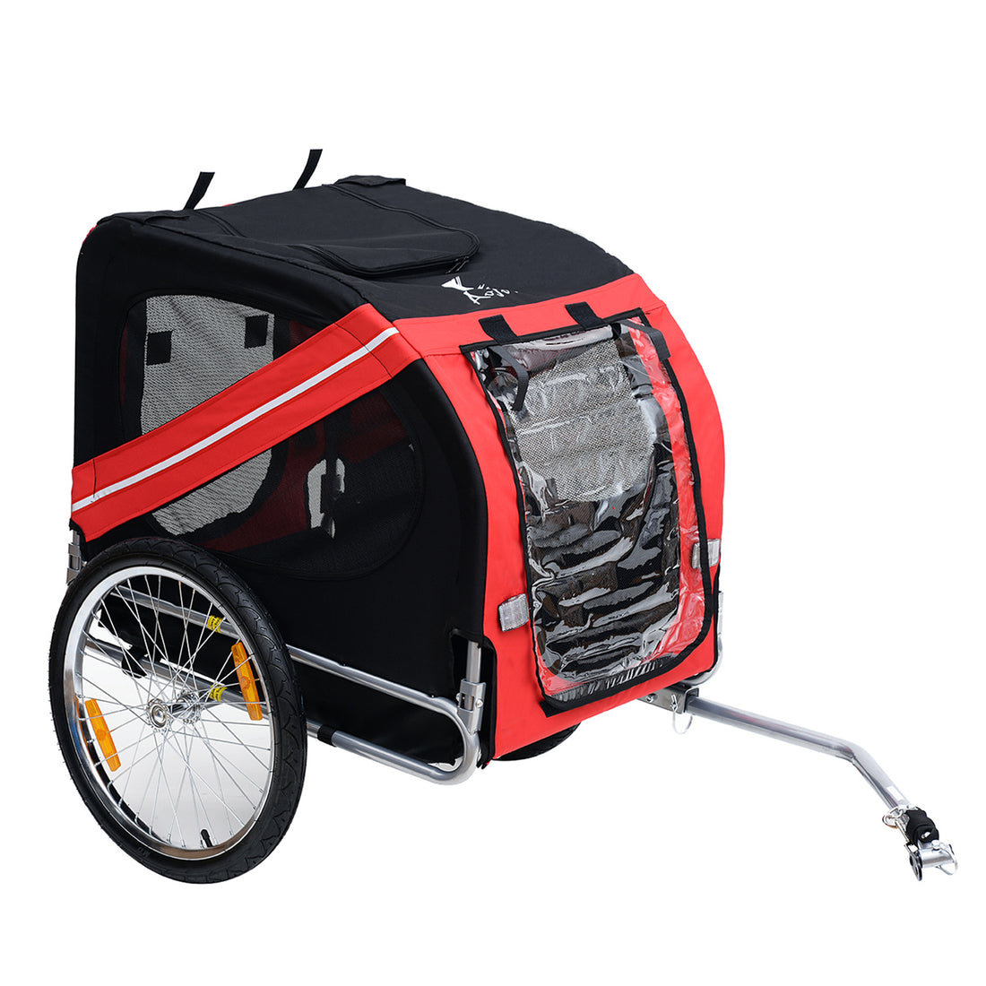 Aosom Dog Bike Trailer Pet Cart Bicycle Wagon Cargo Carrier Attachment For Travel With 3 Entrances Large Wheels For Off Road & Mesh Screen Red Black Red Steel