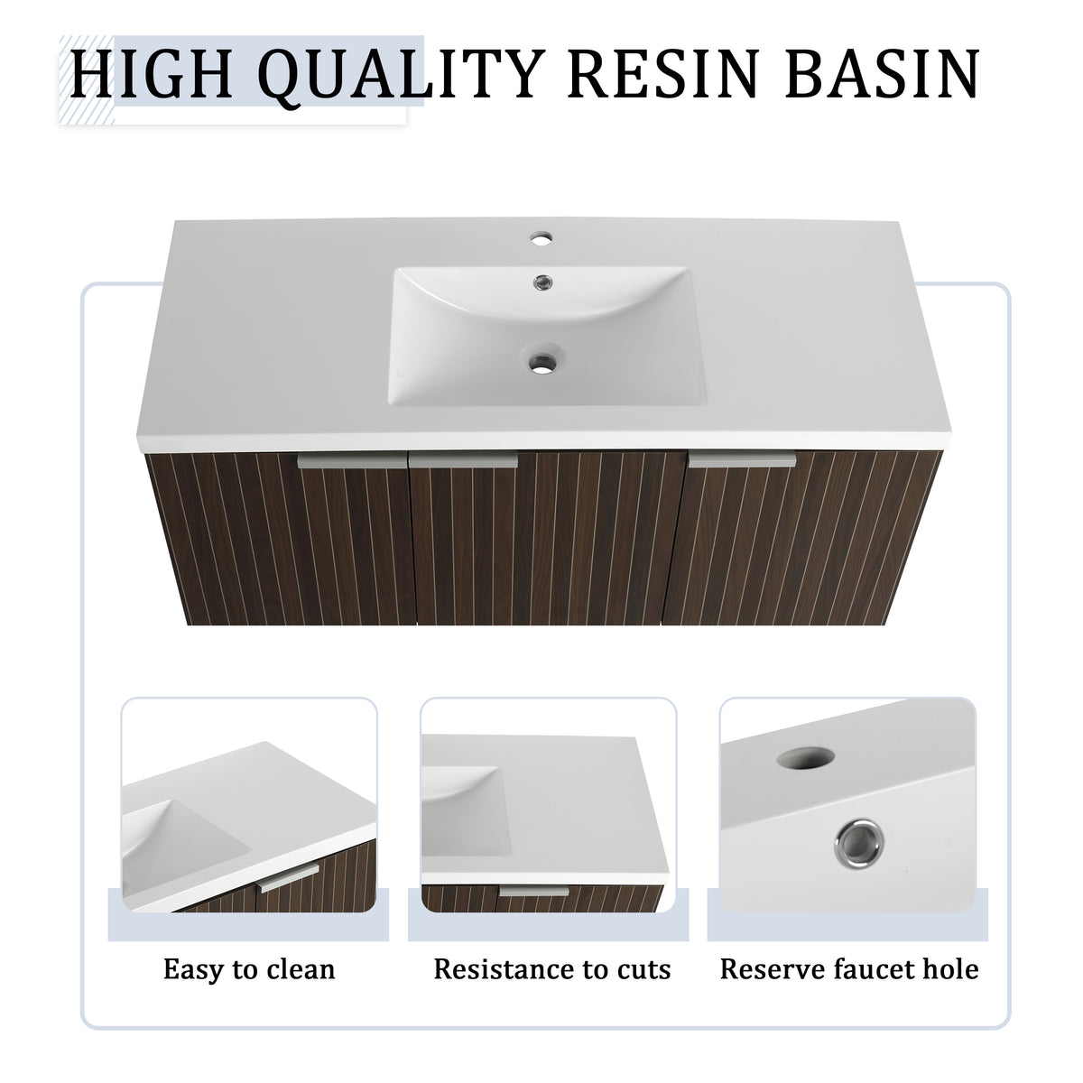 48 Inch Bathroom Cabinet With Resin Sink,Soft Close Doors,Float Mounting Design Silver Brown Stripe Bathroom Modern Plywood Plywood