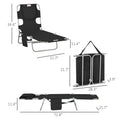 Outsunny Folding Beach Lounge Chair With Face Hole And Arm Slots, 5 Level Adjustable Sun Lounger Tanning Chair With Pillow For Patio, Garden, Beach, Pool, Black Black Oxford Fabric
