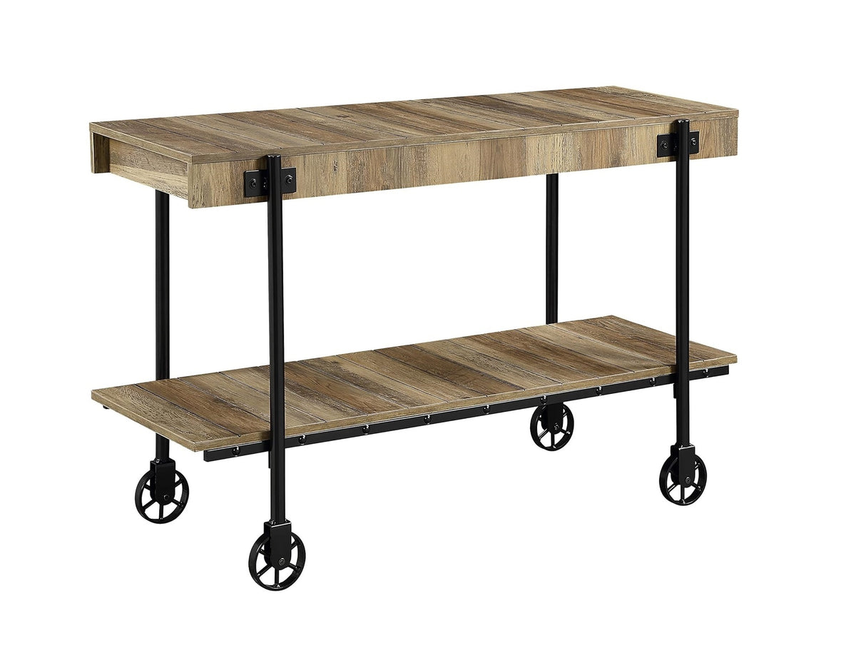 Industrial Style 1Pc Sofa Table Natural Tone Slat Design Console Table Open Bottom Shelf Living Room Furniture Black Natural Primary Living Space Classic,Industrial,Modern,Transitional Console Tables Rectangular Steel
