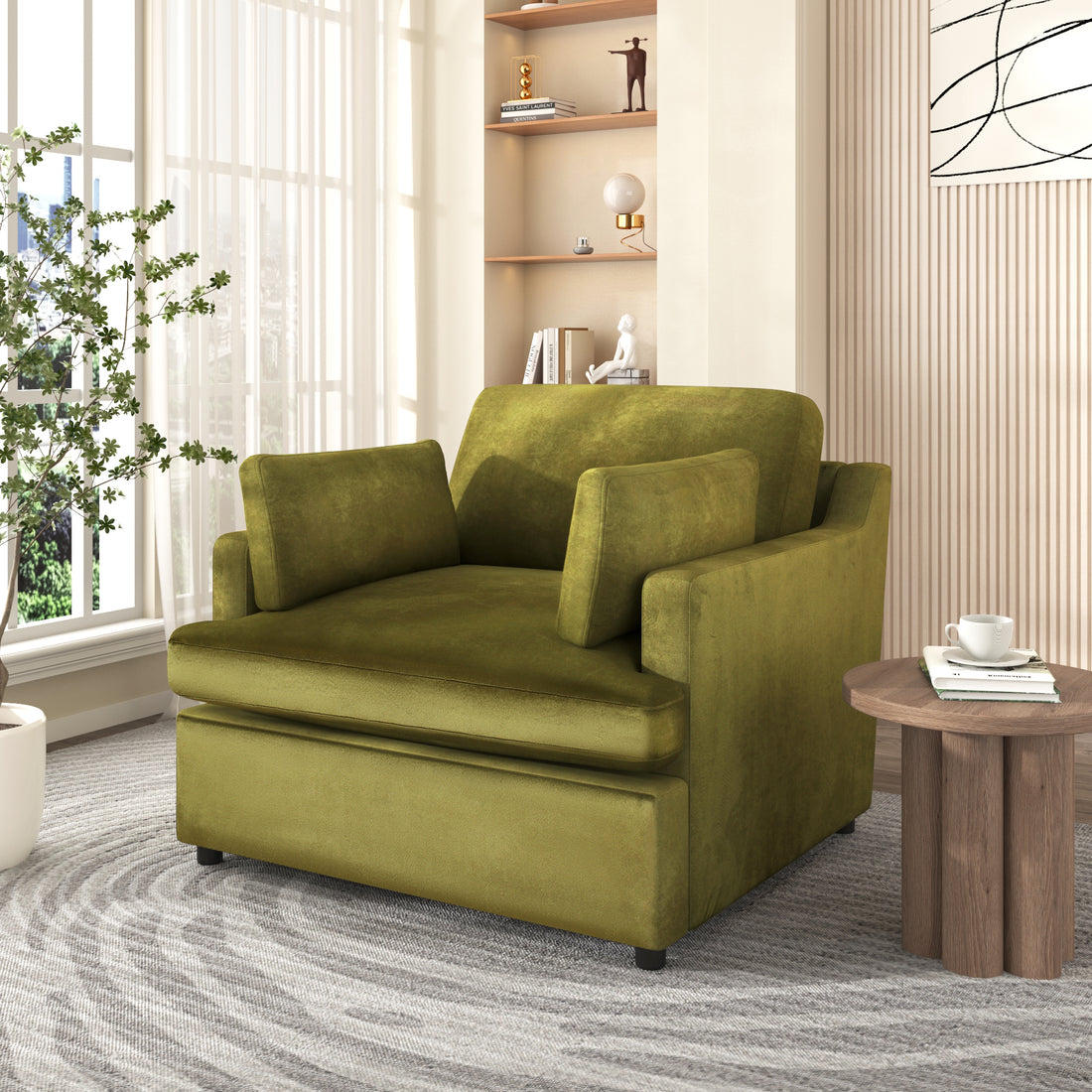 Mirod Oversized Accent Chair Comfortable Armrest Cushions, Versatile Neutral Style, Elegant Design, Durable Frame Green Velvet
