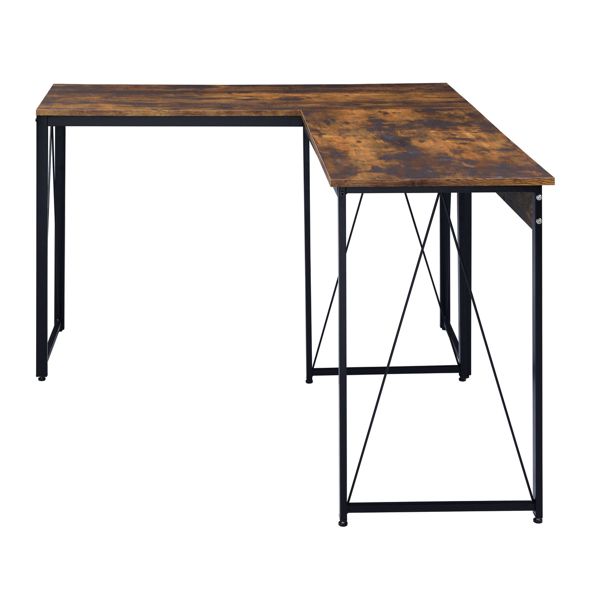 Weathered Oak And Black 47.5" Writing Desk With Metal Sled Base Black Brown Writting Desk Office Industrial,Rustic Rectangular Desk Rectangular Wood Metal Sled
