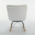 Lazy Rocking Chair,Comfortable Lounge Chair With Wide Backrest And Seat Wood Base, Upholstered Armless Rocker Chair For Living Room, Balcony,Bedroom And Patio Porch. White Cushion Iron White Primary Living Space Sponge Square Casual Rocking Chairs