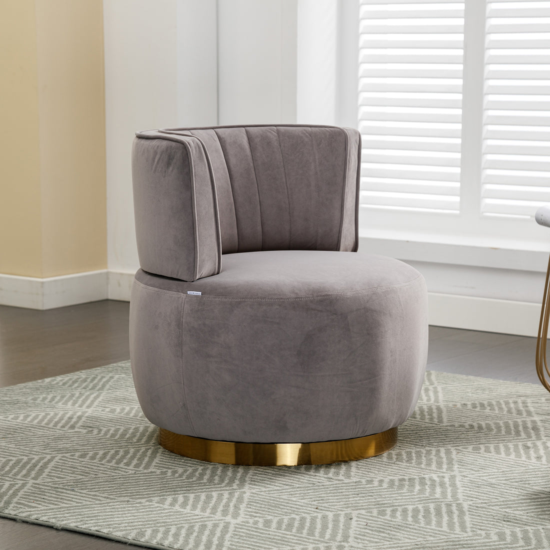 Coolmore 360 Degree Swivel Cuddle Barrel Accent Sofa Chairs, Round Armchairs With Wide Upholstered, Fluffy Velvet Fabric Chair For Living Room, Bedroom, Office, Waiting Rooms Gray Foam Velvet