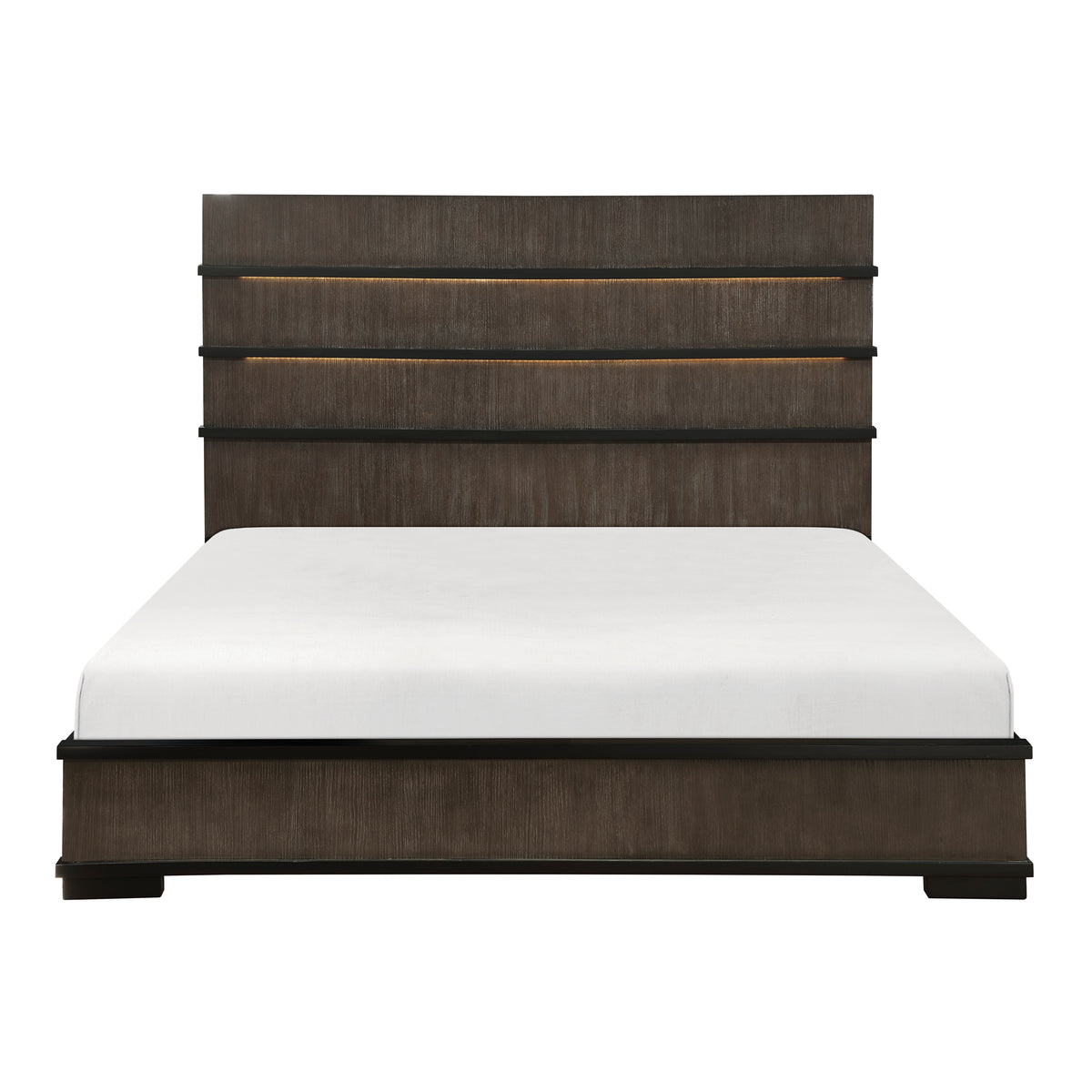 Two Tone Brown Black Finish Led Headboard King Bed 1Pc Modern Industrial Design Bedroom Furniture Box Spring Required King Black,Brown Gray Wood Bedroom Bed Frame Wood