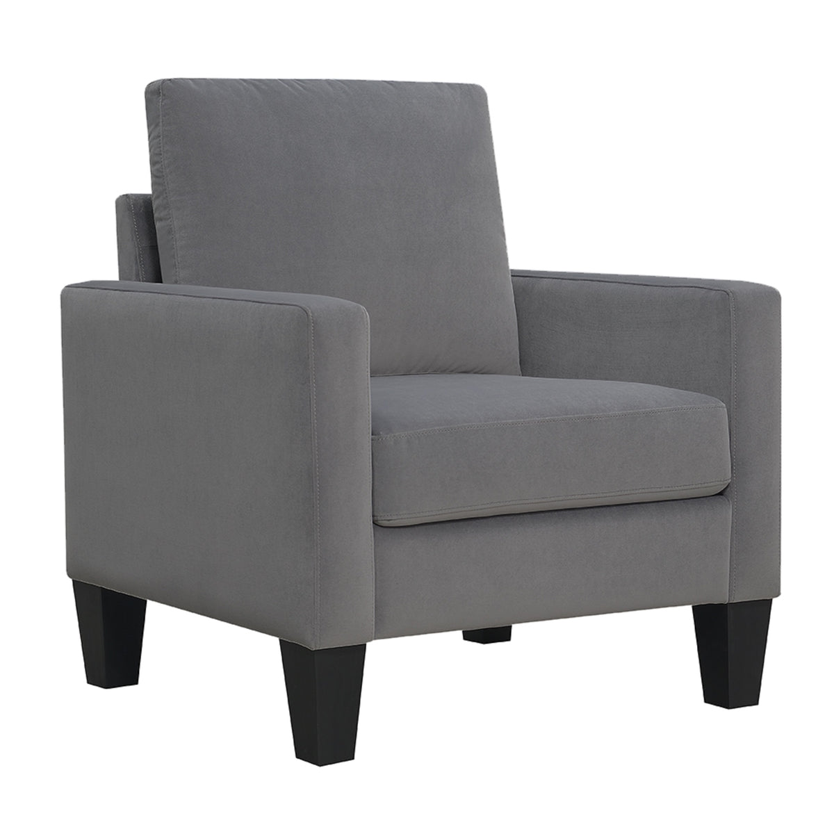 1Pc Mid Century Modern Upholstered Living Room Arm Chair Gray Microfiber Wood Fabric Gray Primary Living Space Contemporary,Mid Century Modern,Modern Foam Wood