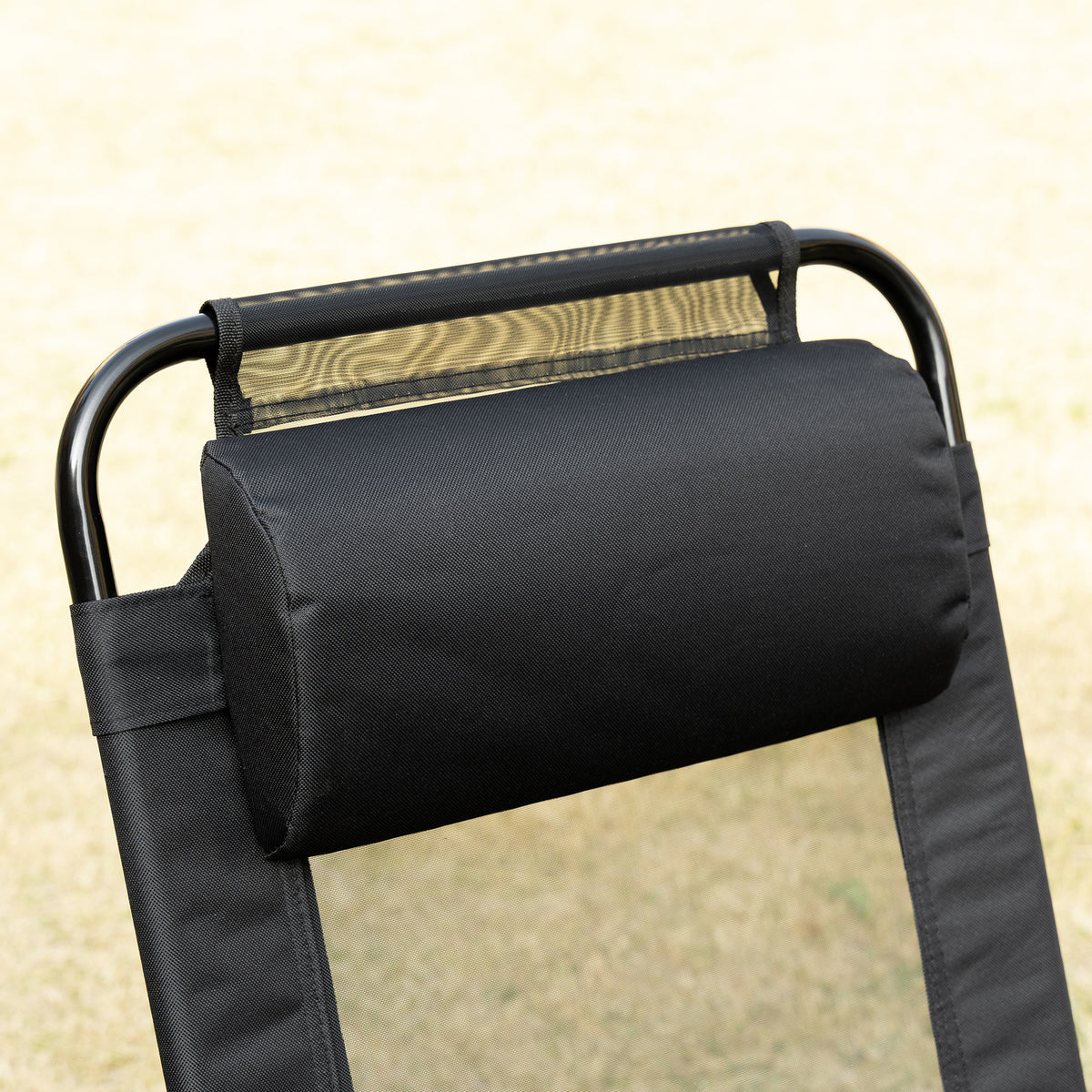 Outsunny Folding Patio Chairs Set Of 2, Outdoor Deck Chair With Adjustable Sling Back, Camping Chair With Removable Headrest For Garden, Backyard, Lawn, Black Black Fabric