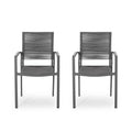 Outdoor Modern Aluminum Dining Chair With Rope Seat Set Of 2 , Gray And Dark Gray Dark Grey Aluminium