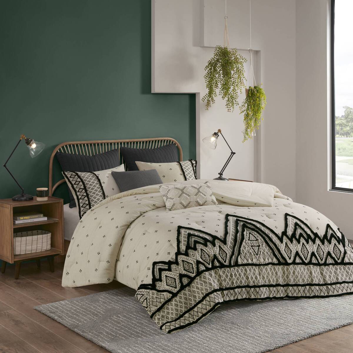3 Piece Cotton And Flax Linen Blend Comforter Set Natural Full Queen Queen White Black Cotton
