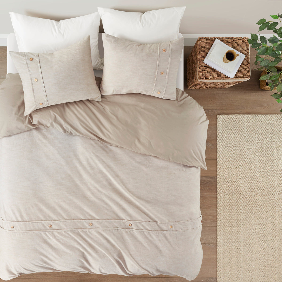 3 Piece Organic Cotton Oversized Duvet Cover Set Natural King Cal King Natural Cotton