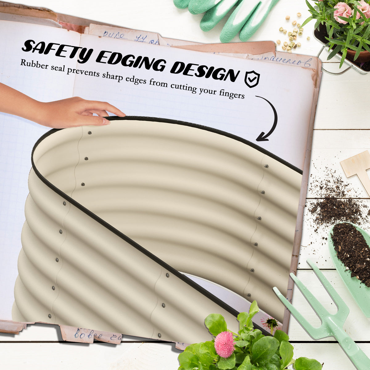 Outsunny 6.5' X 2' X 1.4' Galvanized Raised Garden Bed Kit, Outdoor Metal Elevated Planter Box With Safety Edging, Easy Diy Stock Tank For Growing Flowers, Herbs & Vegetables, Cream Cream White Steel