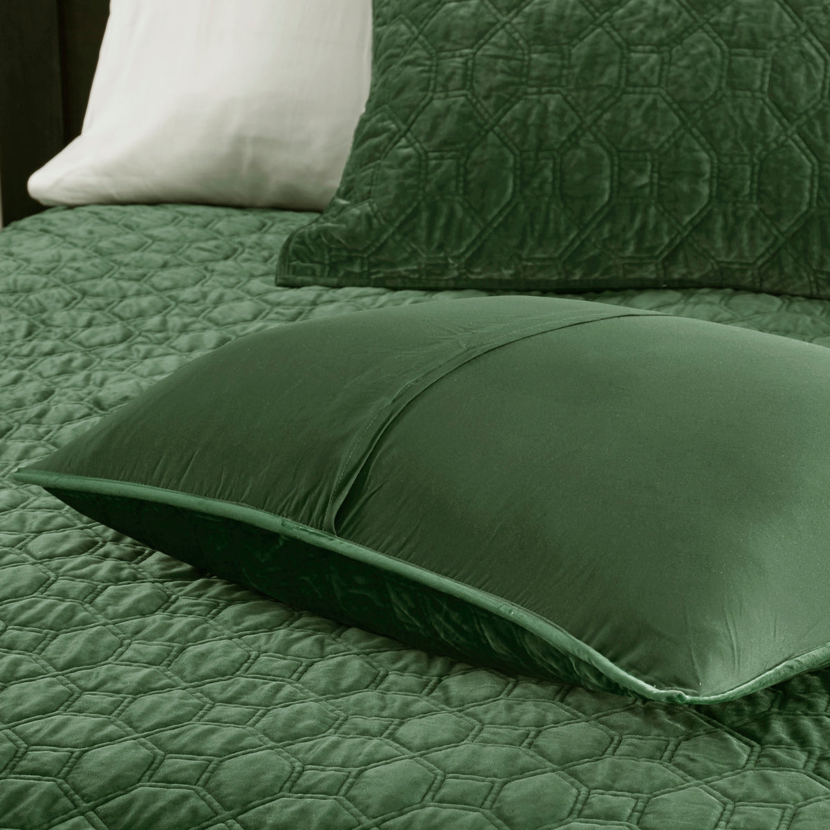 3 Piece Velvet Quilt Set Green King Cal King King Green Cotton
