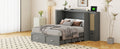 Full Size Murphy Bed Wall Bed With Drawer And Rattan Decoration With 2 Storage Cabinets, One Set Of Sockets & Usb Ports, Pulley Structure Design, Gray Full Gray Plywood
