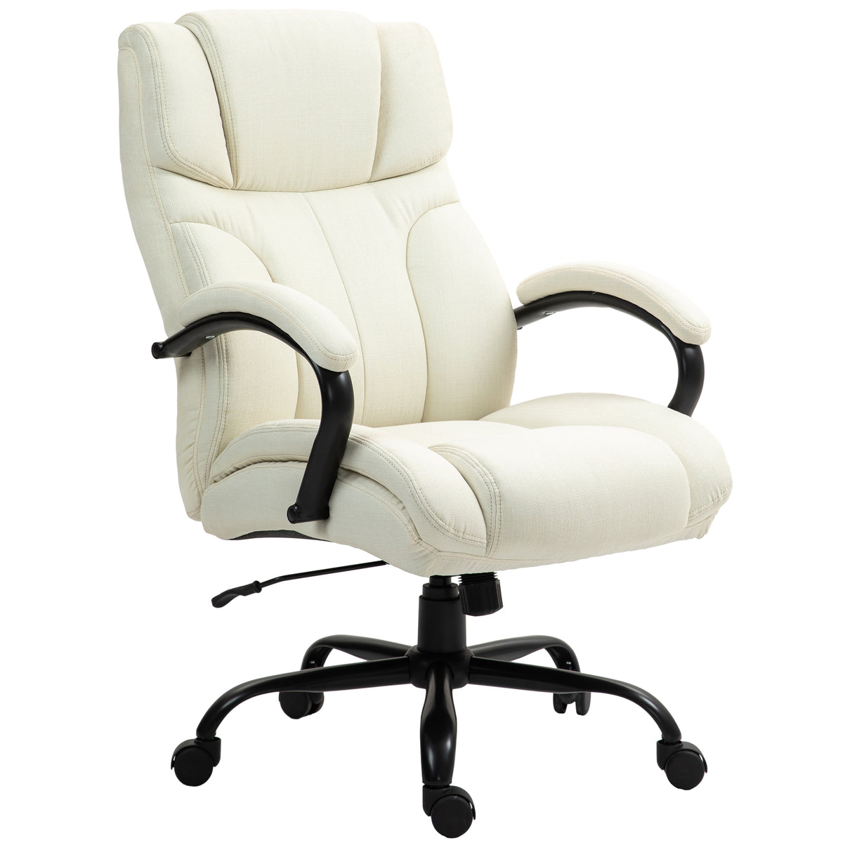 Vinsetto 500Lbs Big And Tall Office Chair With Wide Seat, Executive Computer Chair With Adjustable Height, Swivel Wheels And Linen Finish, Cream White Cream White Linen