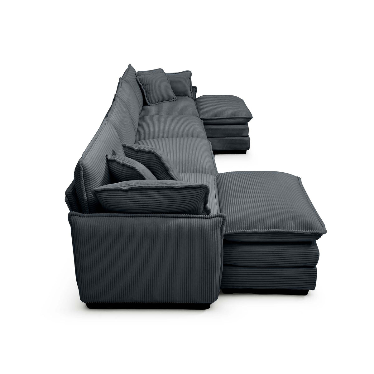 Over Size U Shape Corduroy Sofamodern Upholstered 4 Seater Sofa With 2 Ottomans, Premium Soft Corduroy Fabric Sofa Grey Corduroy 4 Seat