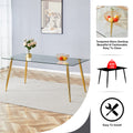 Table And Chair Set.Modern Rectangular Glass Dining Table With A Tempered Glass Tabletop And Metal Legs, Paired With Multiple Chairs Designed With Pu Cushions And Golden Metal Legs. Grey Gold Seats 6 Tempered Glass